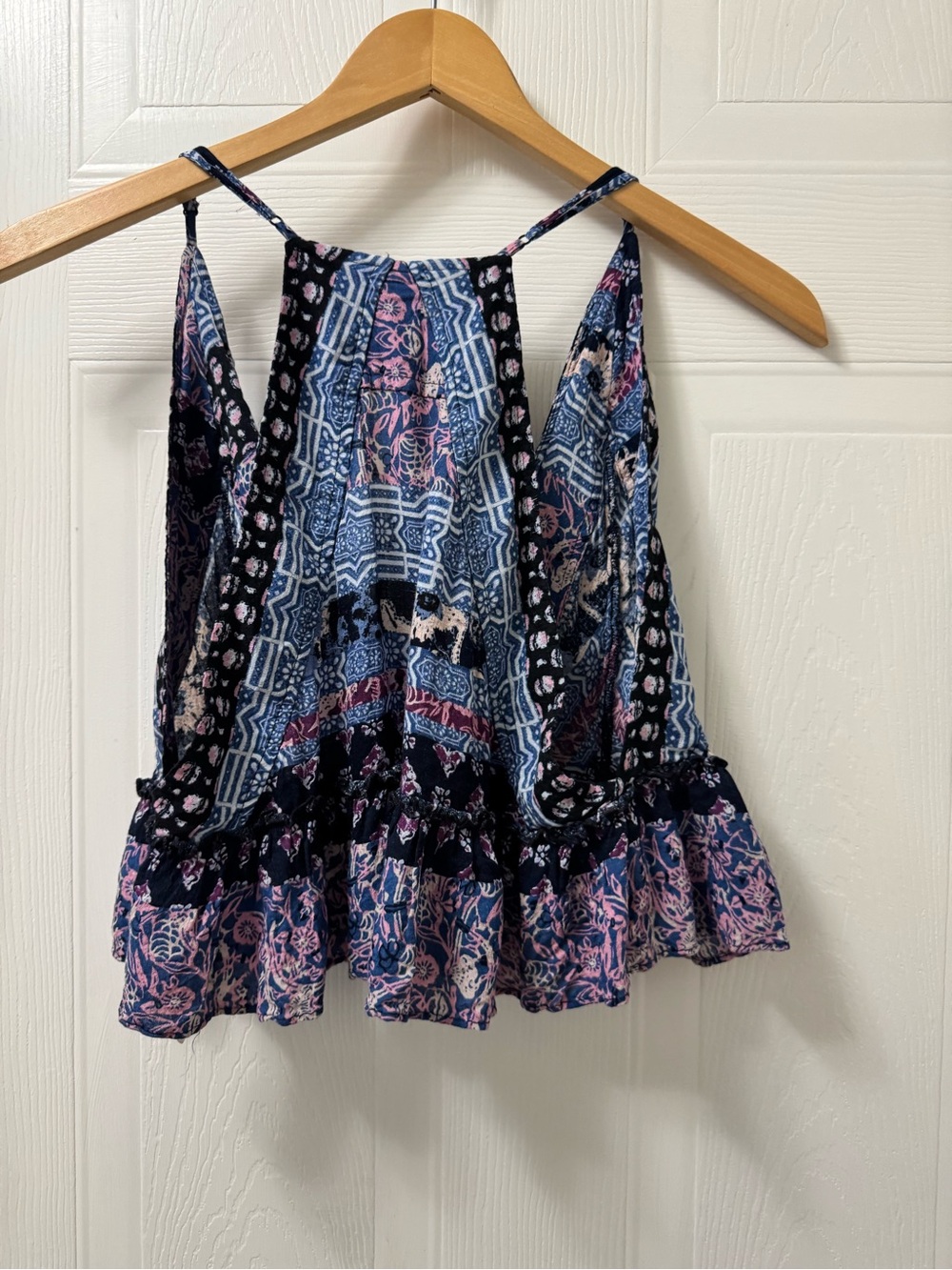 Free People Blue Patterned Deep V Ruffle Cami - Picture 6 of 8
